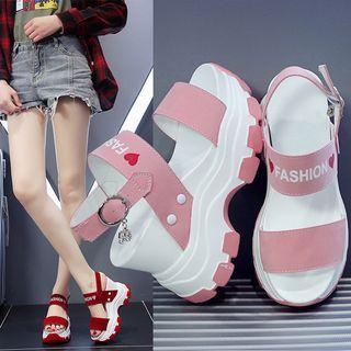 Lettering Platform Wedge-heel Sandals