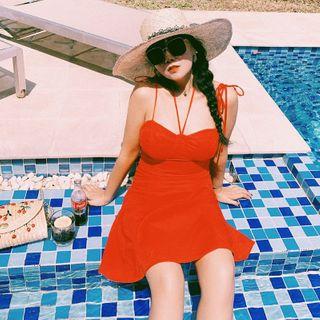 Spaghetti-strap Plain A-line Dress
