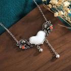Flying Heart Faux Gemstone Pendant Alloy Necklace Cp556 - Silver - One Size