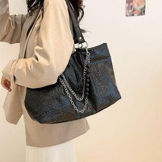 Chain Strap Faux Leather Tote Bag Black - One Size