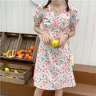 V-neck Short-sleeve Floral Print Dress As Shown In Figure - One Size