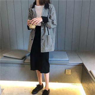 Lapel Checked Blazer / Knit Skirt