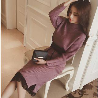 Mock-turtleneck Sweater Dress With Belt