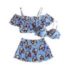 Set Of 3: Cat Print Swim Top + Bikini Top + Swim Skirt