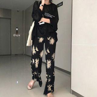 Lettering Print Long-sleeve Top / Printed Pants