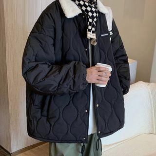 Fleece Collar Quilted Button-up Jacket