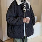 Fleece Collar Quilted Button-up Jacket