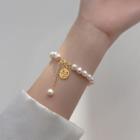 Faux Pearl Bracelet 1 Pc - Gold & White - One Size