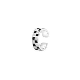 Checker Sterling Silver Cuff Earring 1 Pair - Checker - Black & White - One Size