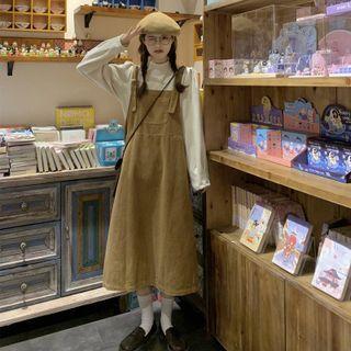 Corduroy Midi Overall Dress / Puff-sleeve T-shirt
