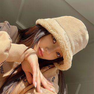Fleece-trim Corduroy Bucket Hat