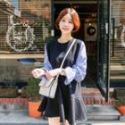 Tie-sleeve Ruffle-hem Color-block Dress