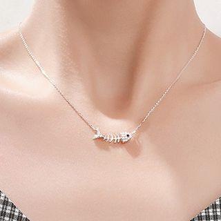 Fish Bone Pendant Sterling Silver Choker Silver - One Size