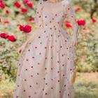Short-sleeve Embroidered Mesh Maxi A-line Dress