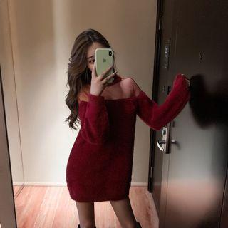 Mesh Panel Mini Sweater Dress