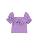 Ribbon Ruched Puff-sleeve Cropped Blouse