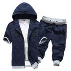 Set : Panel Hooded Short-sleeve Jacket + Shorts
