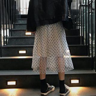 Dot Mesh Skirt White - One Size