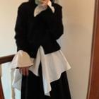 Turtleneck Mock Two-piece Sweater / Midi A-line Skirt