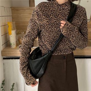 Leopard Print Velvet Long-sleeve Top Leopard Top - One Size