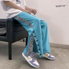 Leopard Print Panel Button-up Wide-leg Pants