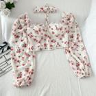 Halter Floral Print Blouse White - One Size