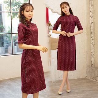 Traditional Chinese Short-sleeve Dotted Midi Dress