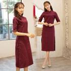 Traditional Chinese Short-sleeve Dotted Midi Dress