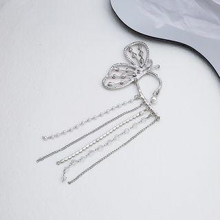 Rhinestone Butterfly Fringed Ear Cuff E4299 - 1 Pair - Silver - One Size