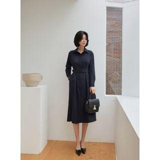Hidden-button Long Shirtdress With Belt