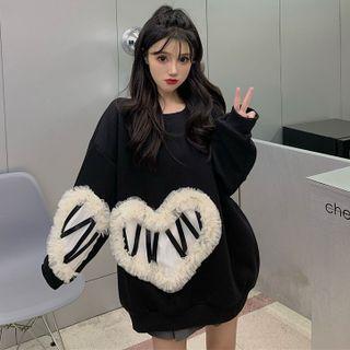 Frill Trim Heart Panel Sweatshirt Black - One Size