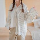 Plus Size Wide-sleeve Striped Shirt