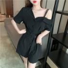 Off-shoulder Button Up Blazer Dress