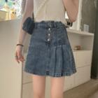 Asymmetrical Pleated Denim Mini Skirt