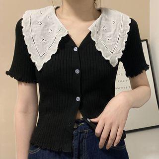 Short-sleeve Doll-collar Cardigan