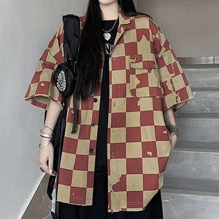 Checkerboard Print Short-sleeve Shirt