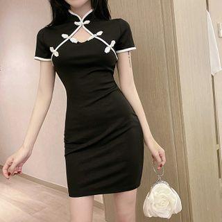 Short-sleeve Mini Bodycon Qipao Dress