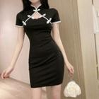 Short-sleeve Mini Bodycon Qipao Dress