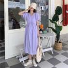 Puff-sleeve Midi A-line Dress Violet - One Size