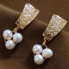 Freshwater Pearl Alloy Dangle Earring 1 Pair - 1929 - Gold - One Size