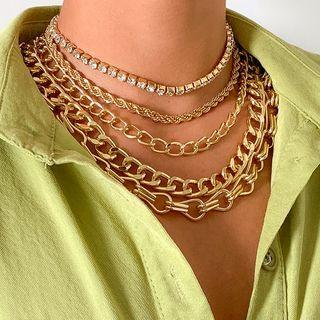 Rhinestone Layered Alloy Choker 0742 - Gold - One Size