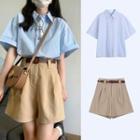 Elbow-sleeve Shirt / High Waist Wide Leg Shorts / Set