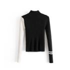 Color-block Sleeve Ribbed Knit Top