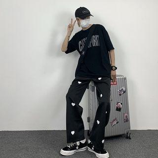 Heart Print Straight Leg Sweatpants