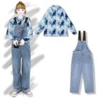 Set : Printed Cat Long-sleeved Shirt + Vest Pants