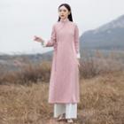 Long-sleeve Fleece-lined Wrap Midi Qipao / Wide Leg Pants / Set