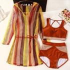 Set: Color Block Bikini + Striped Cover-up