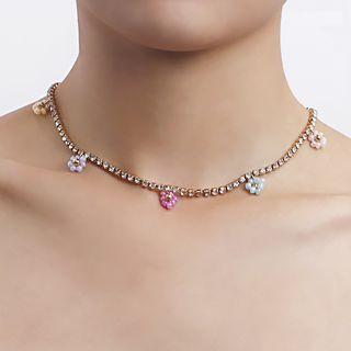 Flower Charm Rhinestone Necklace 1pc - Gold - One Size