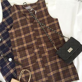 Plaid V-neck Pinafore Dress
