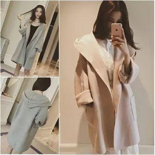 Hooded Open-front Long Coat